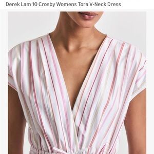 10 Crosby Derek Lam V-Neck Midi Dress - White and Pink Stripes